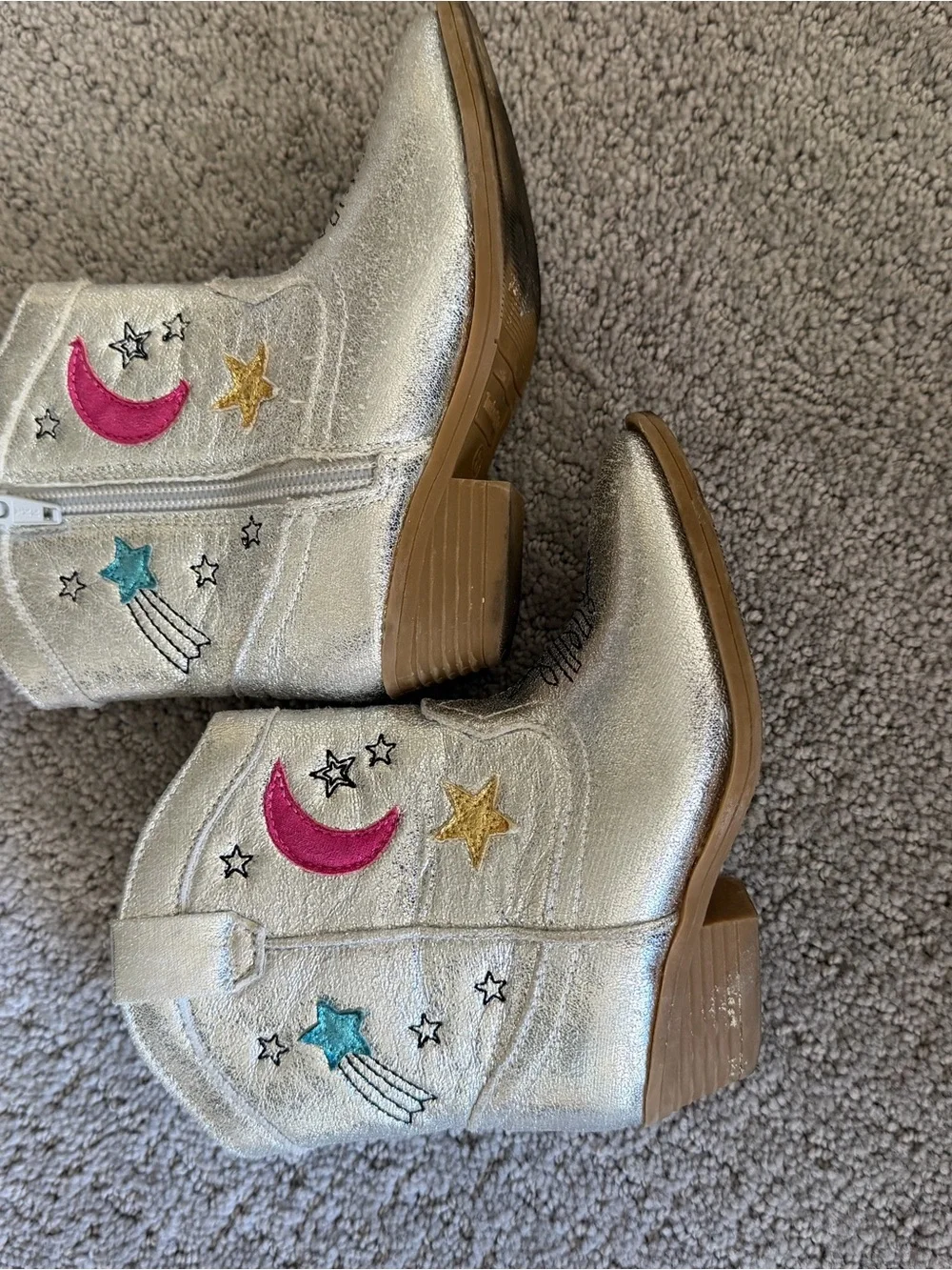 Tucker + Tate Silver Glitter Western Boots with Pink & Gold Stars